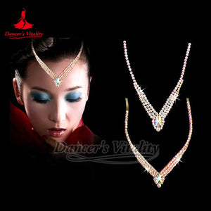 Dance Necklace Women's Clear Rhinestone Crystal V-Shape Dangle Ballroom Latin Salsa Dance Jewelry