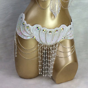 Belly Dance Hip Scarf, Women's Multi-Color Sequin & Bead Fringe Hip Scarf, Tribal Fusion Dance Costume Accessory