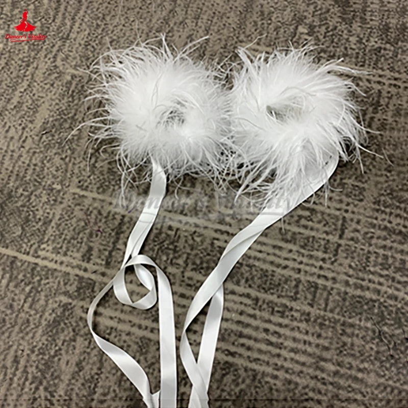 Pair Of Wrist Streamers With Ostrich Feathers For Ballroom Waltz, Foxtrot, Tango Performance