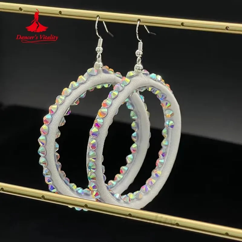 Women's Latin Ballroom Competition Dress With AB Rhinestones Sleeveless Mesh White