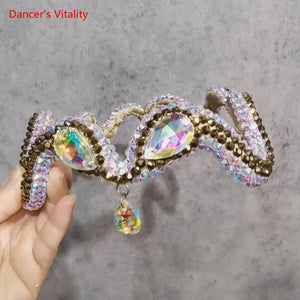 Dance Headpiece Women's Iridescent Rhinestone Forehead Tiara Belly Dance