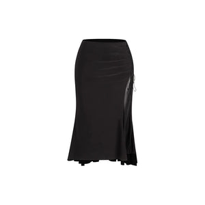 Women's Black Halter Neck Ruched Crop Top & Side Drawstring Ruffle Hem Skirt Latin Dancewear Set