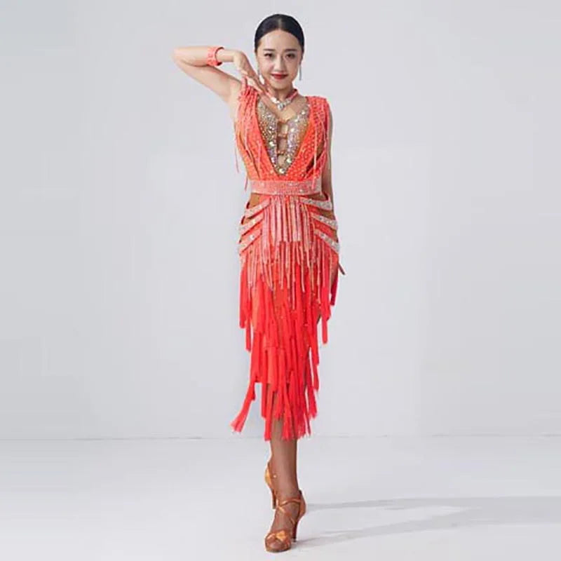 Women's Fringe Latin Ballroom Dance Dress For Competition