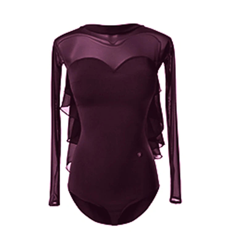 Dance Dress Women's Burgundy Mesh Long Sleeve Ruched Asymmetrical Hem Ballroom Latin Dance Dress
Dance Dress Women's Black Mesh Long Sleeve Ruched Asymmetrical Hem Ballroom Latin Dance Dress