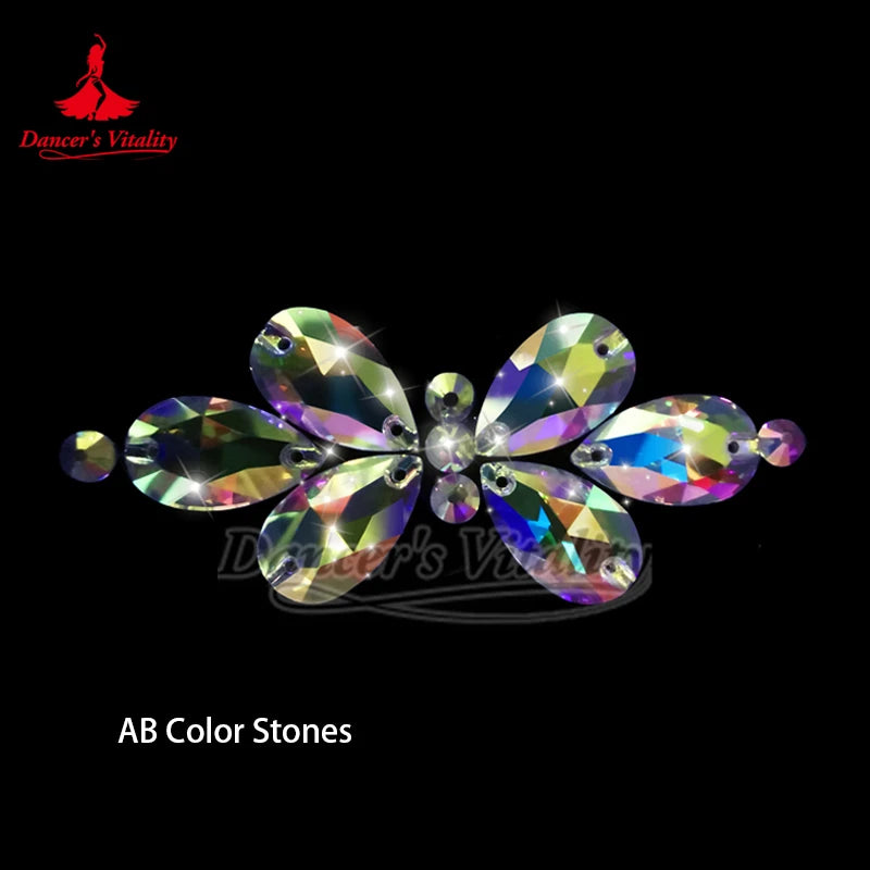 Crystal Rhinestone Applique, Red, Yellow, AB, Black, Sew-On Embellishment for Dancewear