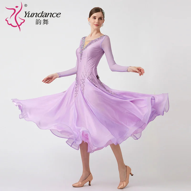 Women's Standard Ballroom Waltz Dance Dress With Rhinestones Multicolor For Competition