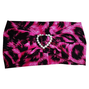 Girls' Embellished Headband for Dance, Various Colors & Animal Prints, Stretch Fabric, Heart Pearl Accent