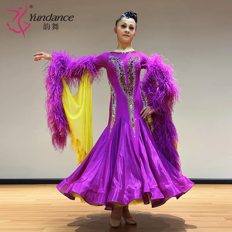 Women's International Standard Ballroom Dance Dress Satin Chiffon For Competition