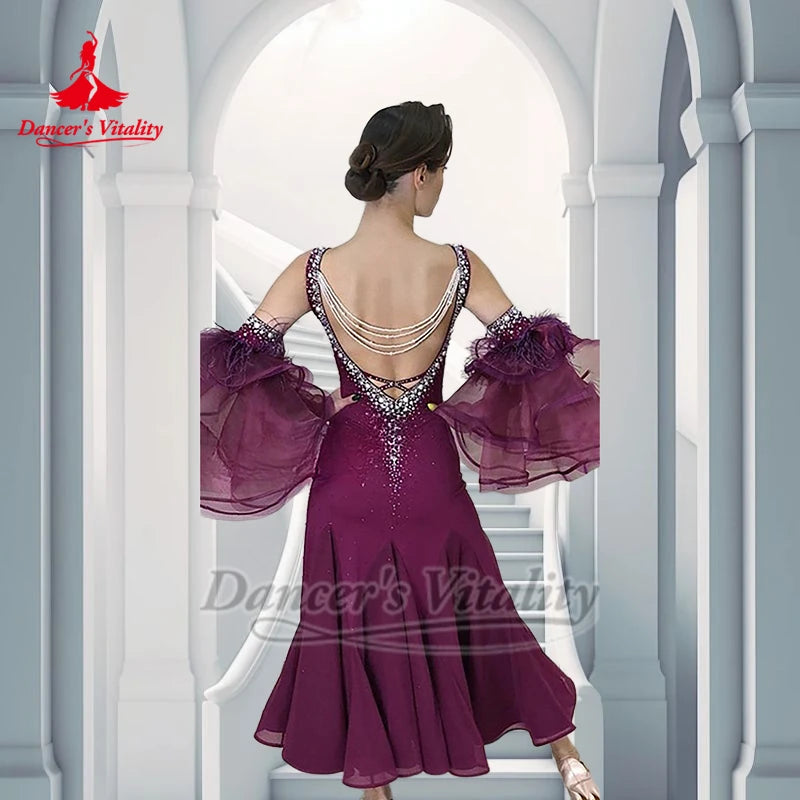 Women's Standard Ballroom Dance Dress Fitted For Adult Waltz Foxtrot Tango Quickstep Competition