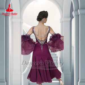 Women's Standard Ballroom Dance Dress Fitted For Adult Waltz Foxtrot Tango Quickstep Competition