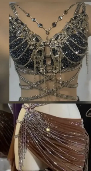 Dancing Top Women's Silver Rhinestone Chain Fringe Bra Top for Performance