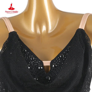 Women's Black & Red Sequin Fringe Latin Dance Dress