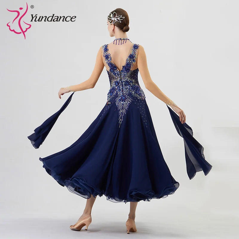 Women's Standard Ballroom Waltz Dress With Rhinestones Multicolor For Competition