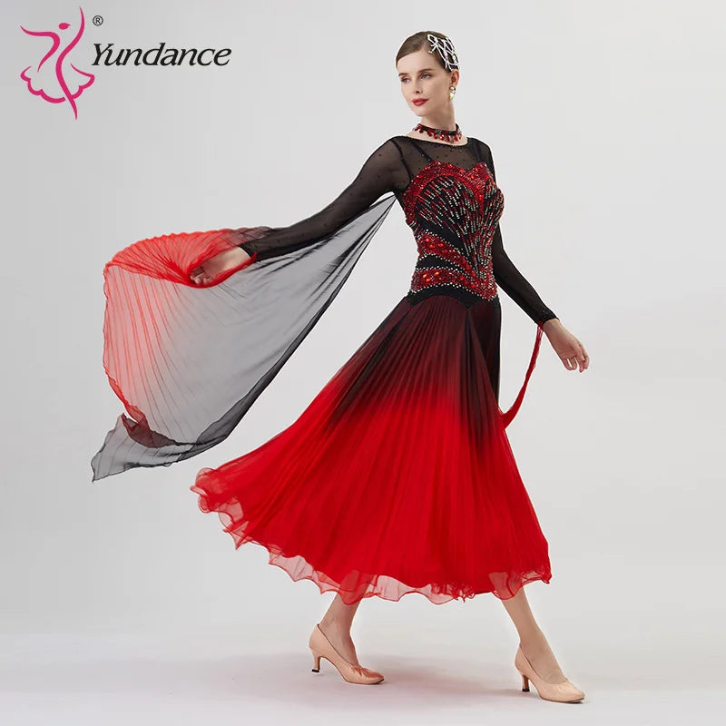 Women's Standard Ballroom Waltz Dress With Rhinestones Multicolor For Competition