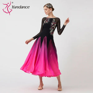 Women's Standard Ballroom Waltz Dance Dress With Rhinestone Embellishment Multicolor For Competition