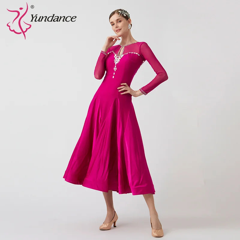 Women's Standard Ballroom Waltz Competition Dress With Rhinestones Multicolor For Performance