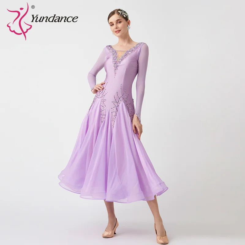 Women's Standard Ballroom Waltz Dance Dress With Rhinestones Multicolor For Competition