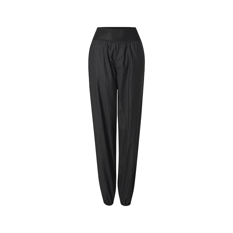Women's Black Shiny High-Waist Loose Fit Jogger Dance Pants for Hip Hop
