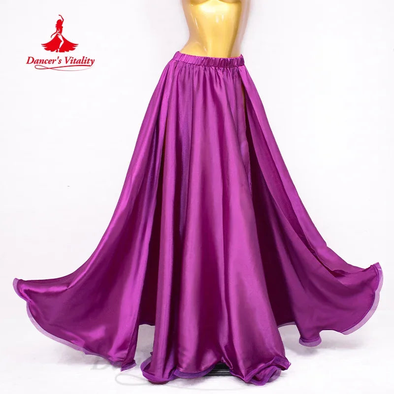Women's And Kids Belly Dance Long Satin Skirt With Side Slit For Practice