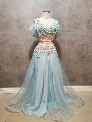 Belly Dance Costume Women's Lavender Chiffon Off-Shoulder Top with Embellished Bra & Long Skirt Set for Performance