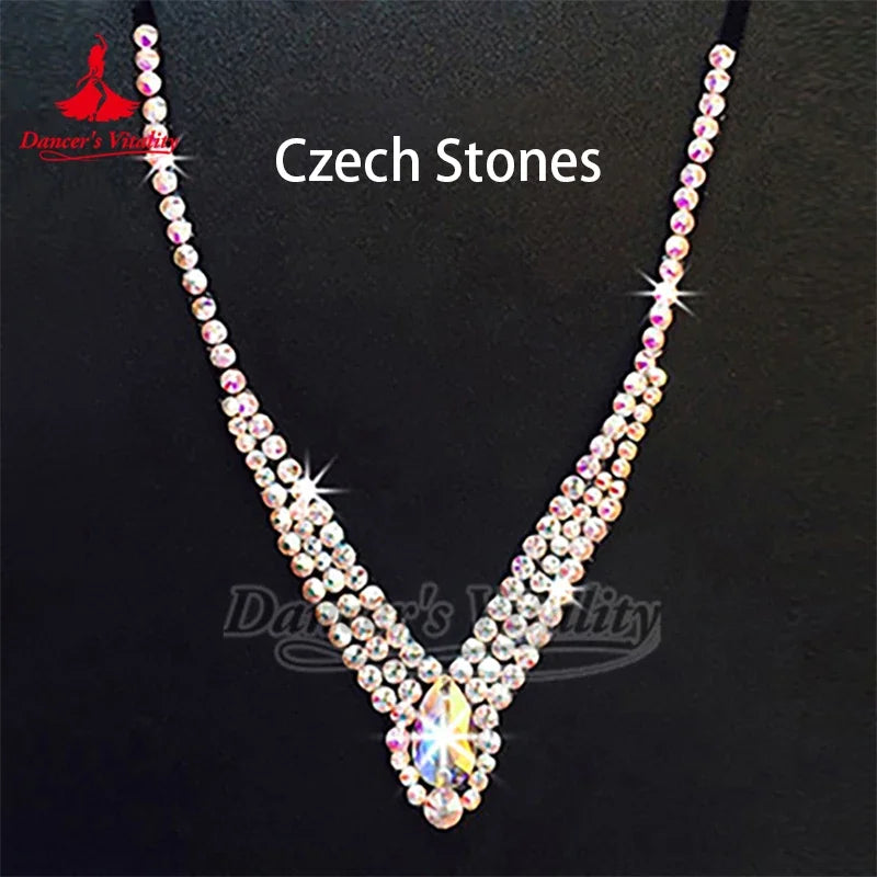 Dance Necklace Women's Clear Rhinestone Crystal V-Shape Dangle Ballroom Latin Salsa Dance Jewelry