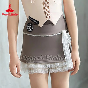 Girls' Pink Halter Crop Top and Grey Bell Bottom Dance Pants Set, Ruffled Waist, Lace-Up Front, Modern Dance