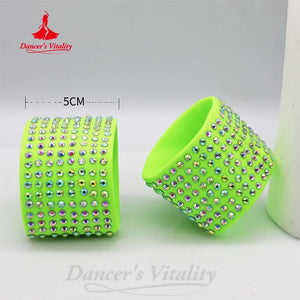 Dance Shoe Heel Protectors, Women's, Neon Green Rhinestone, Slip-On, Ballroom Latin Salsa