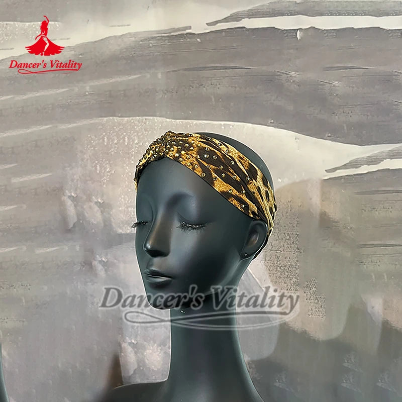 Dance Headband Women's Tan Rhinestone Embellished Stretch Fabric Turban for Latin Ballroom Dance