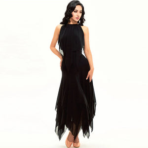 Women's Black Chiffon Halter Asymmetrical Layered Ballroom Dance Dress
