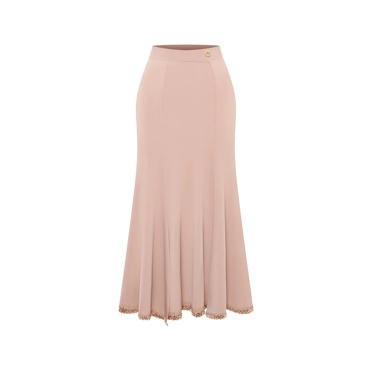 Women's Beige Modest Dance Top & Skirt Set, Draped Lycra, Latin Ballroom