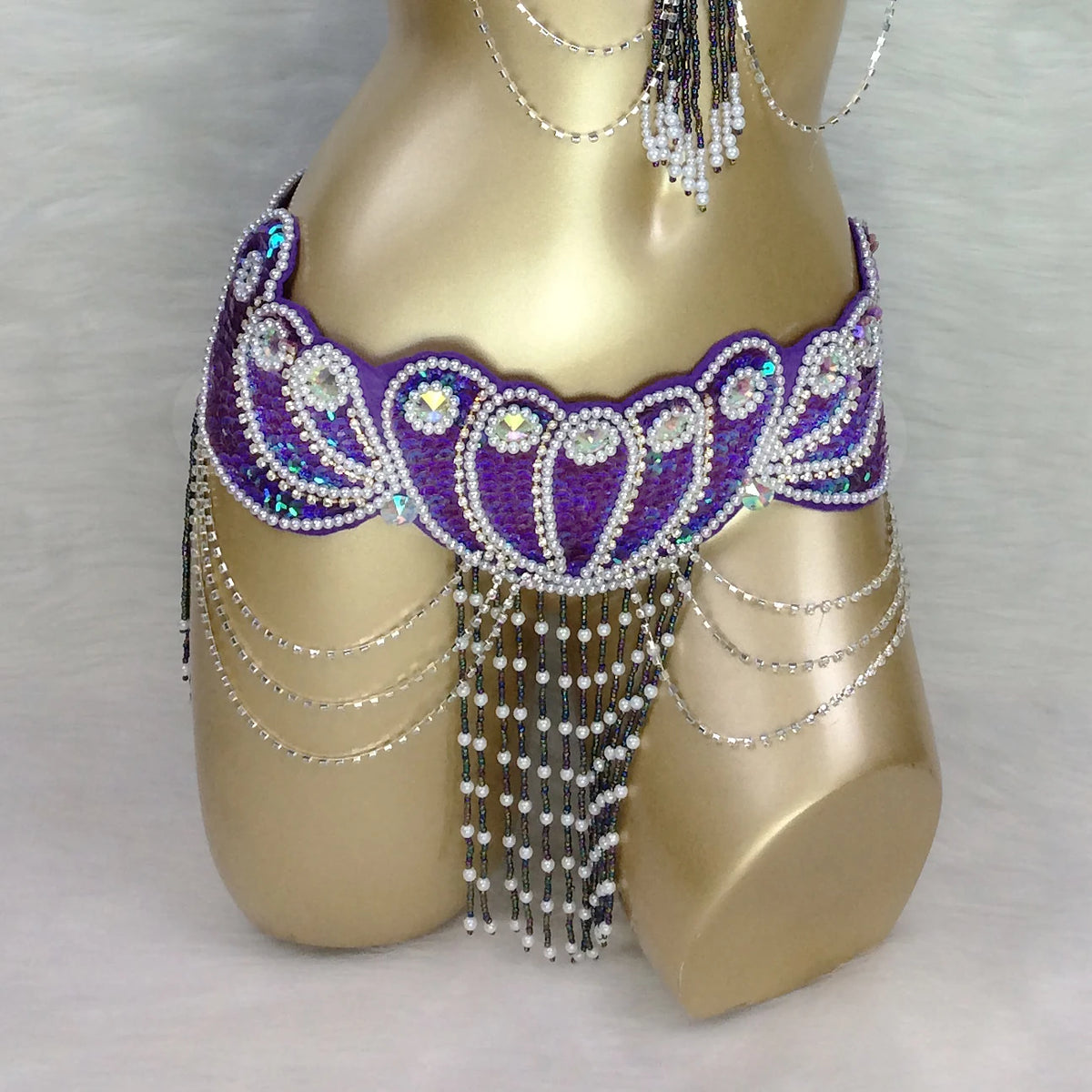 Belly Dance Hip Scarf, Women's Multi-Color Sequin & Bead Fringe Hip Scarf, Tribal Fusion Dance Costume Accessory