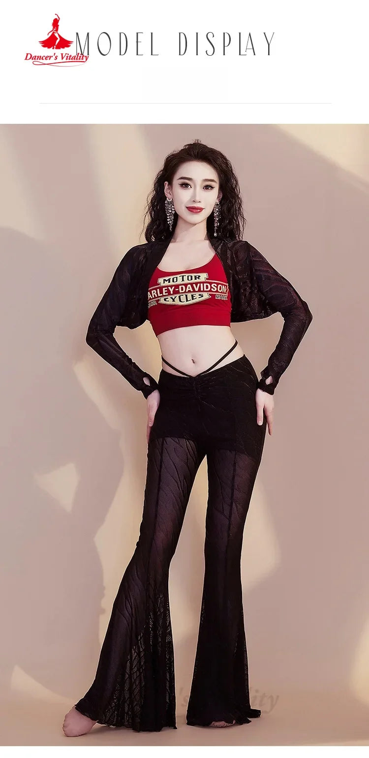 Women's Brown Sheer Zebra Print Ruched Flare Dance Pants for Belly Dance