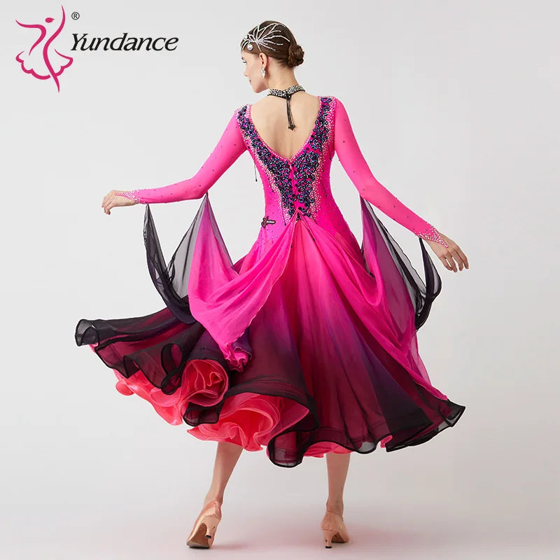 Women's Modern Ballroom Waltz Dress Rhinestone Embellished Multicolor For Competition