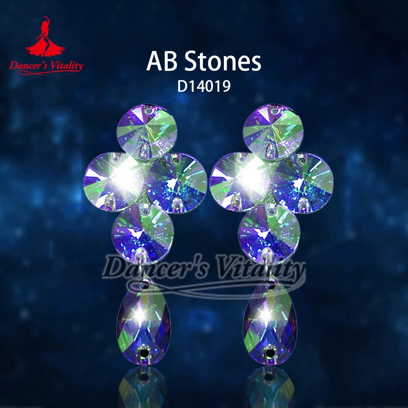 Dance Earrings Women's Blue Green Crystal Rhinestone Dangle Drop Latin Ballroom Salsa