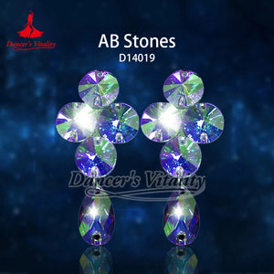 Dance Earrings Women's Blue Green Crystal Rhinestone Dangle Drop Latin Ballroom Salsa