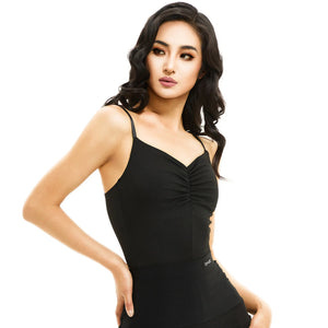 Women's White Lace & Solid Spandex V-Neck Camisole Bodysuit, Latin Ballroom Dance