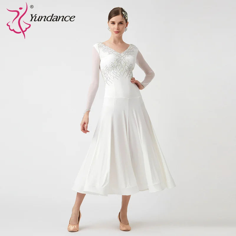 Women's Standard Ballroom Waltz Dress With Rhinestones Multicolor For Competition