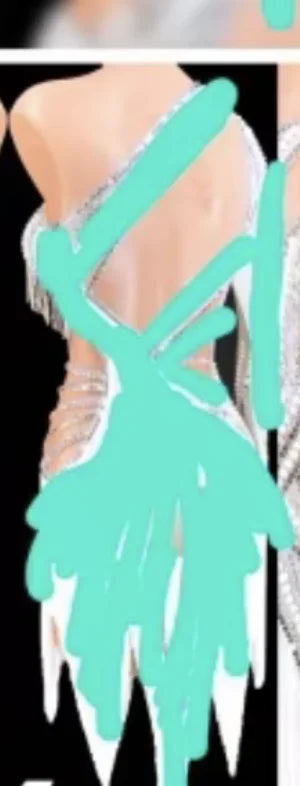 Dance Dress Women's Teal Mesh Ruffle Skirt with Magenta Fringe, Embellished Bodice