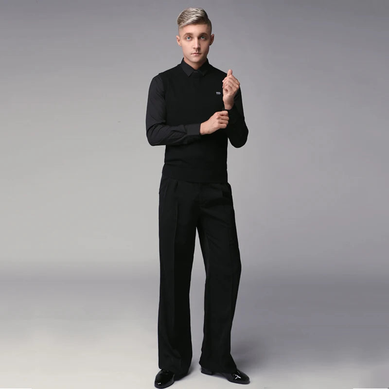Men's Gray Pleated Wide Leg Ballroom Dance Trousers