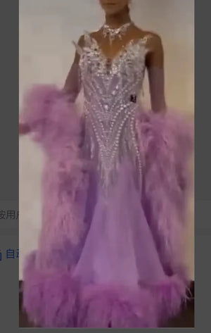 Ballroom Dance Dress Women's Lavender Sequin Feather Standard Smooth Gown