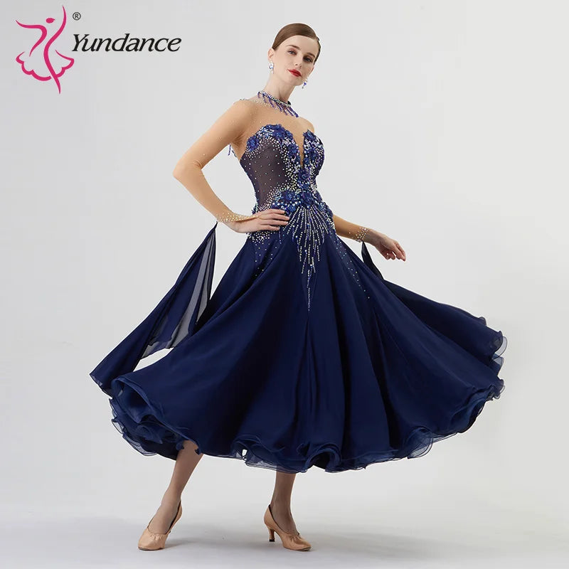 Women's Standard Ballroom Waltz Dress With Rhinestones Multicolor For Competition
