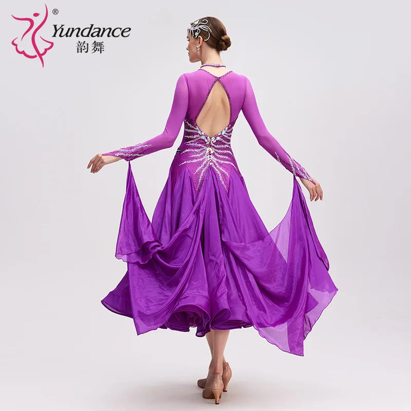 Women's International Standard Ballroom Dance Dress Purple Chiffon For Competition