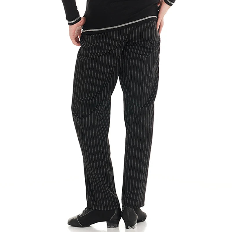Dance Pants Women's Black Pinstripe High-Waisted Wide Leg Ballroom Latin Dance