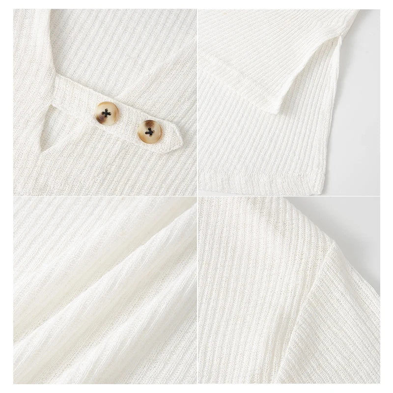 Men's Beige Ribbed Henley Long Sleeve Shirt with Black Wide-Leg Pants - Hip-Hop Dancewear