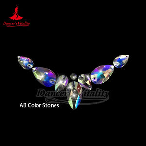 Rhinestone Applique, Unisex, AB Color, Teardrop & Round Sew-on Crystals, Dance Costume Embellishment