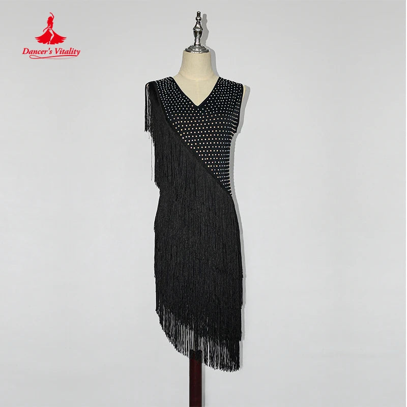 Women's Purple Rhinestone Fringe Latin Dance Dress