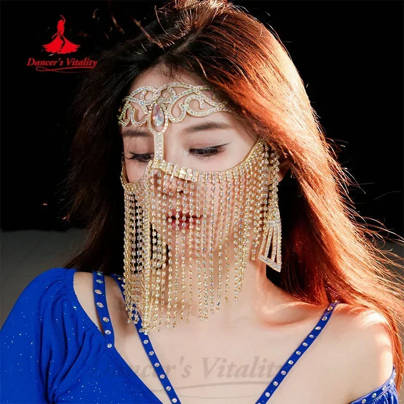 Women's Belly Dance Face Veil With Metal Diamond Chain For Adult Competition Performance