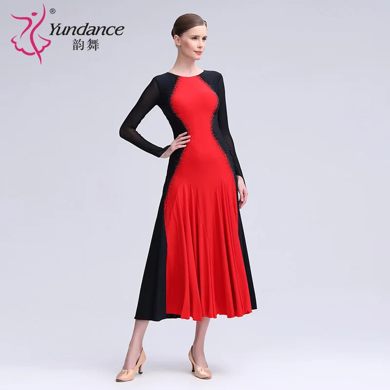 Women's International Standard Ballroom Dance Practice Dress Black and Red For Training