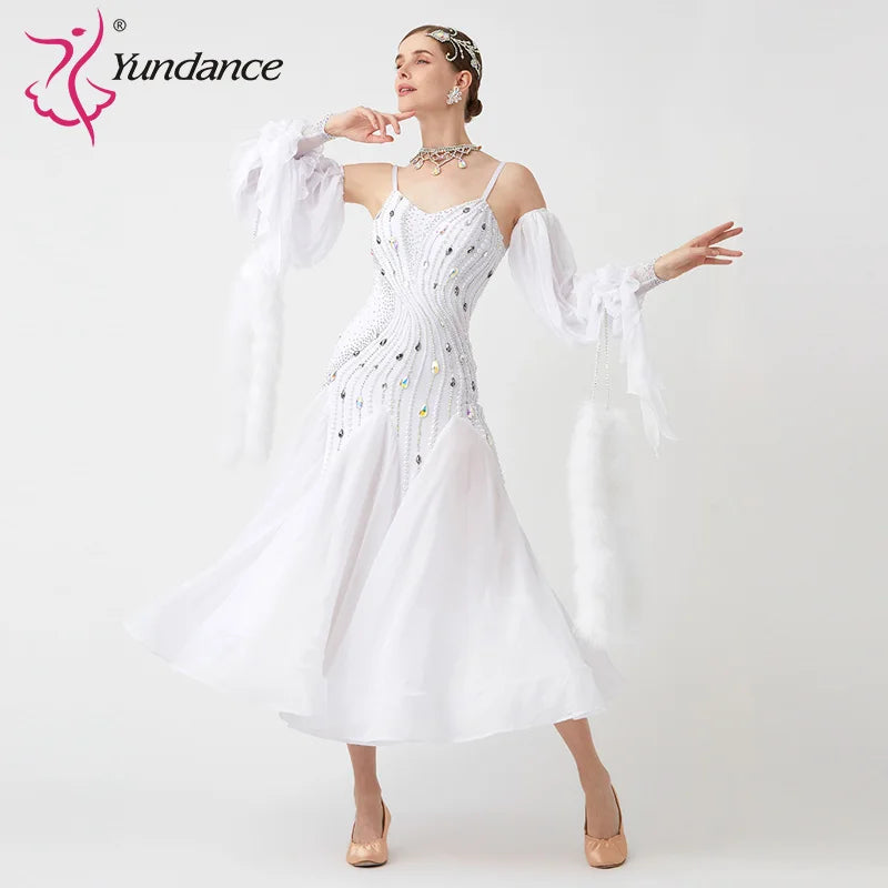 Women's Standard Ballroom Waltz Dress With Rhinestones in Multicolor for Competition