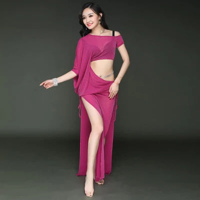 Women's Belly Dance Long Dress Costume With Short Sleeves For Performance